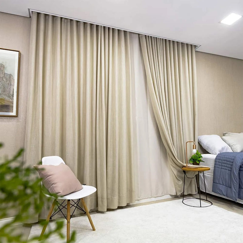 Cortina Gaze de Linho Com Blackout Para Trilho Suiço Simples