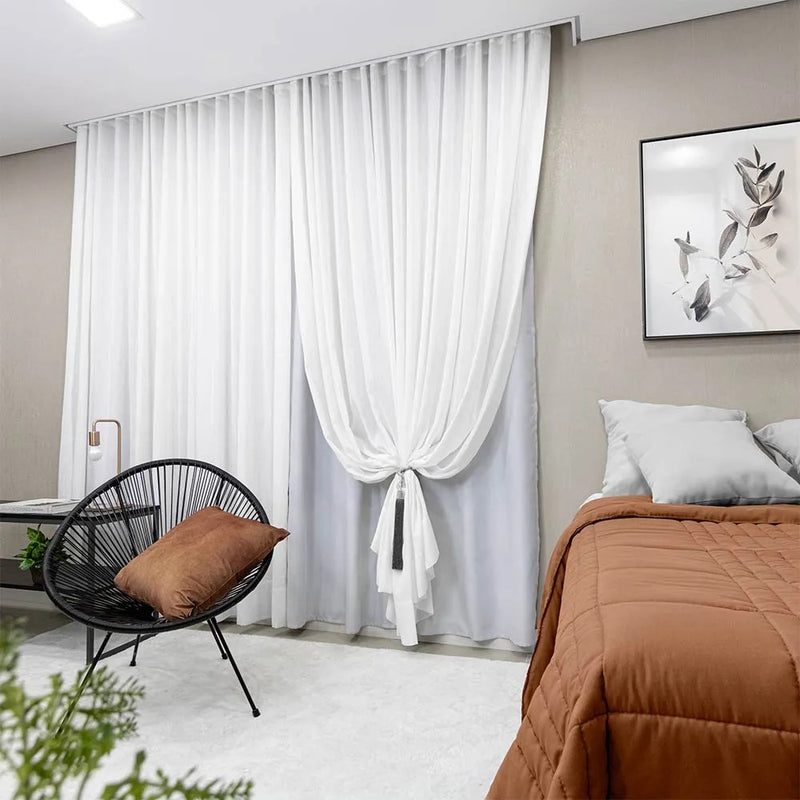 Cortina Gaze de Linho Com Blackout Para Trilho Suiço Simples