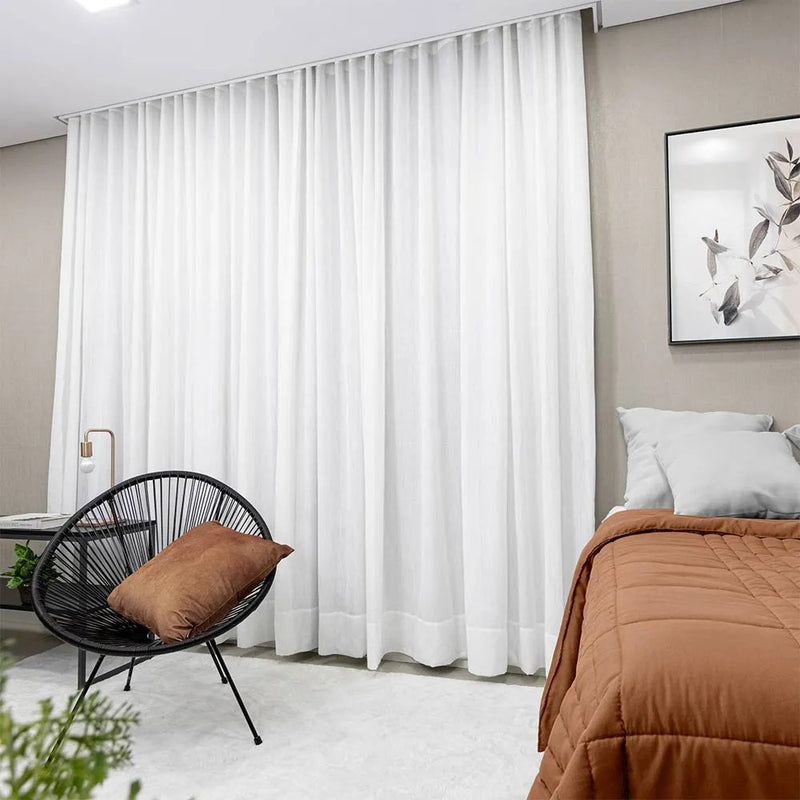 Cortina Gaze de Linho Com Blackout Para Trilho Suiço Simples