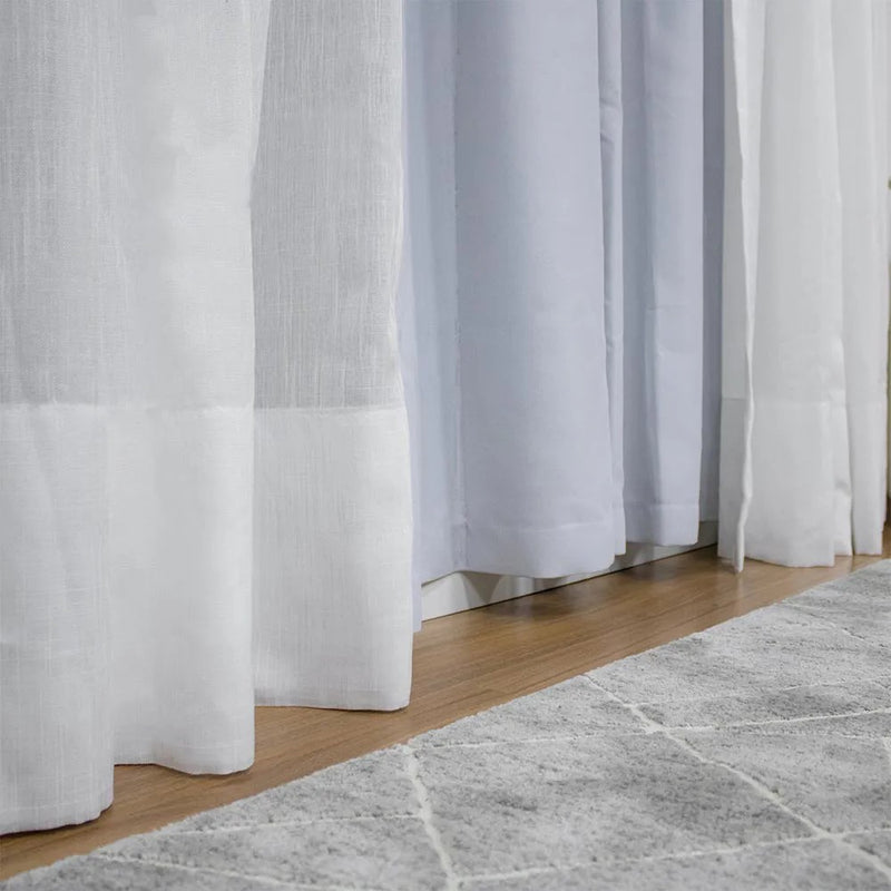 Cortina Gaze de Linho Com Blackout Para Trilho Suiço Simples