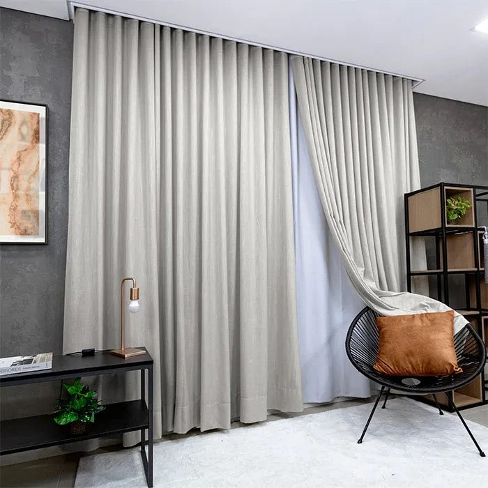 Cortina Gaze de Linho Com Blackout Para Trilho Suiço Simples