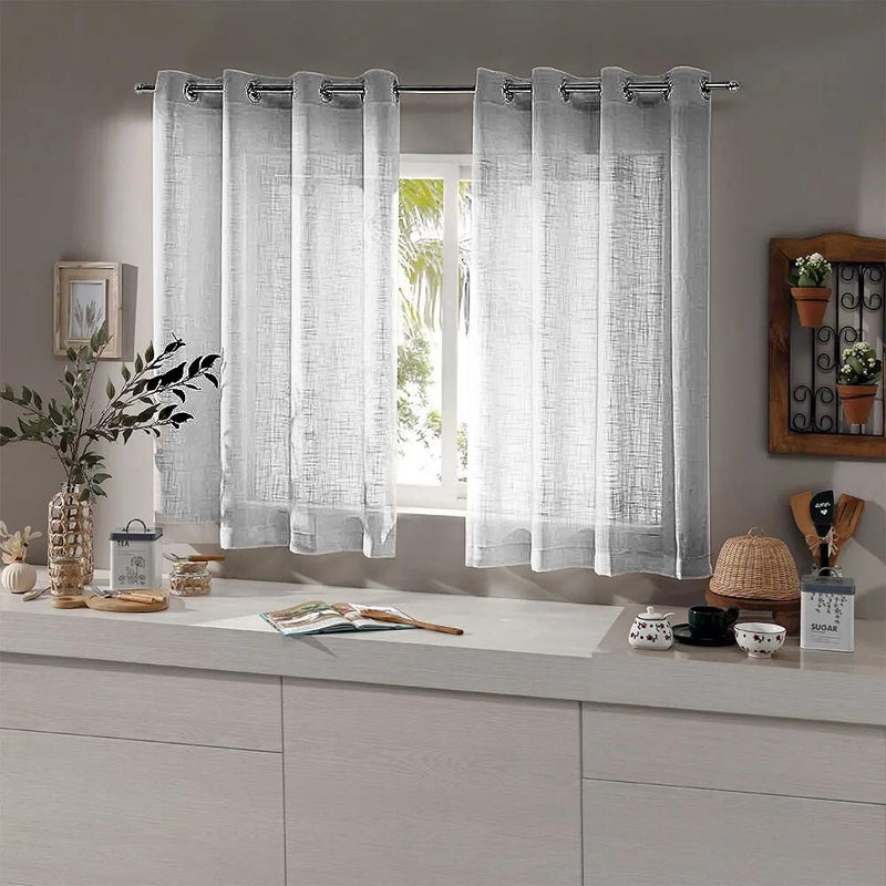 Cortina Gaze de Linho Para Cozinha, Sem Forro