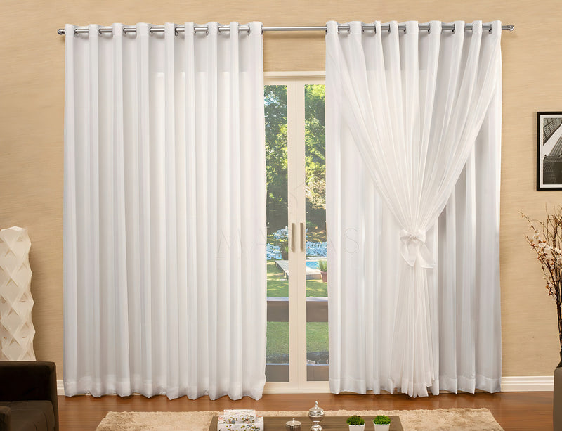 Cortina Voil Liso Com Forro Para Varão